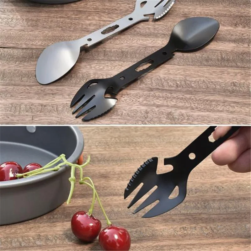 

Camping Fork Spoon Multi-function Stainless Steel Cutlery 2 in 1 Spoon Fork Outdoor Cooking Camping Equipment Hiking Cooking