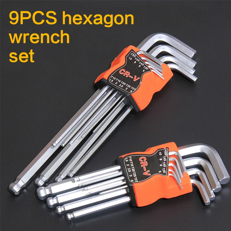 

9pcs Carbon Steel Double-End Screwdriver Hex Set Spanner Allen Key Hexagon Flat Ball Torx Star Head Wrench Hand Tool