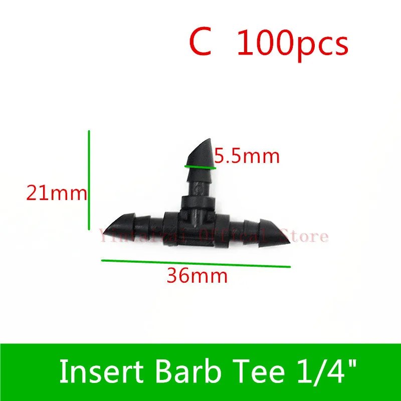 100 шт. 1/" вставка штыревой соединитель локоть крест для 4/7 мм Microtube полива сада инструменты капельного полива и орошения фитинги - Цвет: C  100pcs
