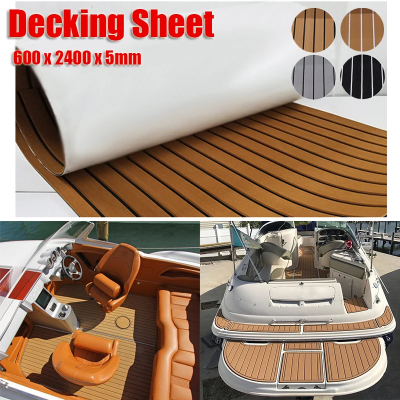 600x2400x5mm EVA Foam Faux Teak Boat Deck Mat Brown Decking Sheet Yacht Flooring Anti Skid Mat Self Adhesive Vehicle Pad 1