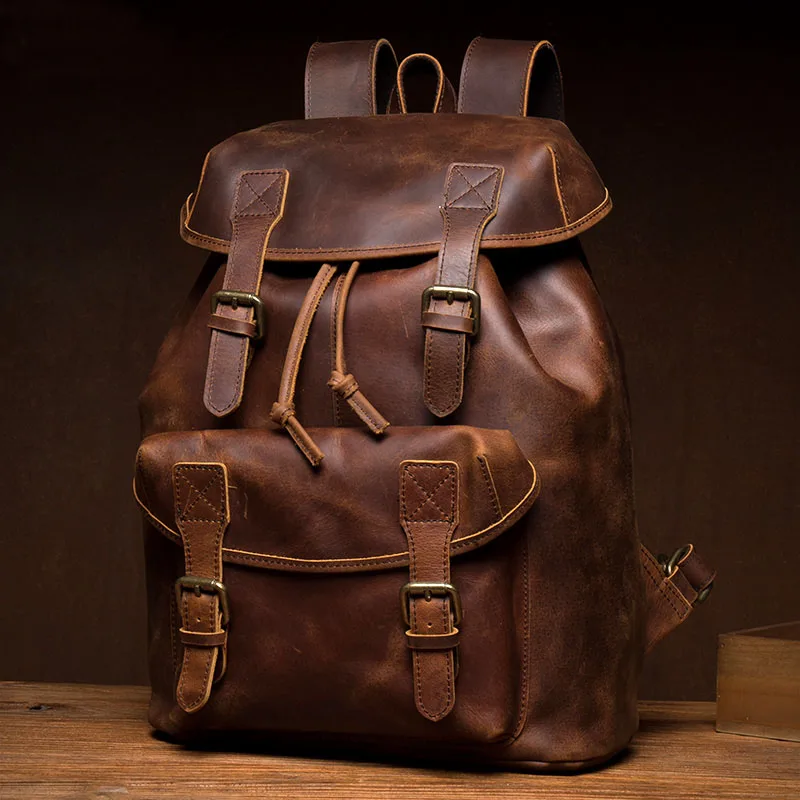 Винтажный рюкзак женский из натуральной кожи для путешествий Mochila школьные рюкзаки бизнес ноутбук рюкзак мужской большой емкости сумка на плечо