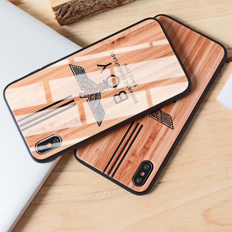 

JASTER style pattern tempered glass & grain imitation wood grain mobile phone case 10PCS Free logo for iPhone 7 8 X XS XR XS MAS