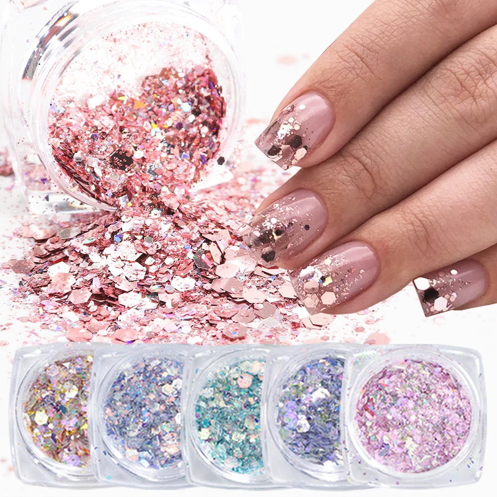

12 Boxes/Set 3D Mermaid Sequins Nail Glitter Flakes Mixed Mirror Hexagon DIY Spangles Paillette Nail Art Decorations LADJ01-12-3