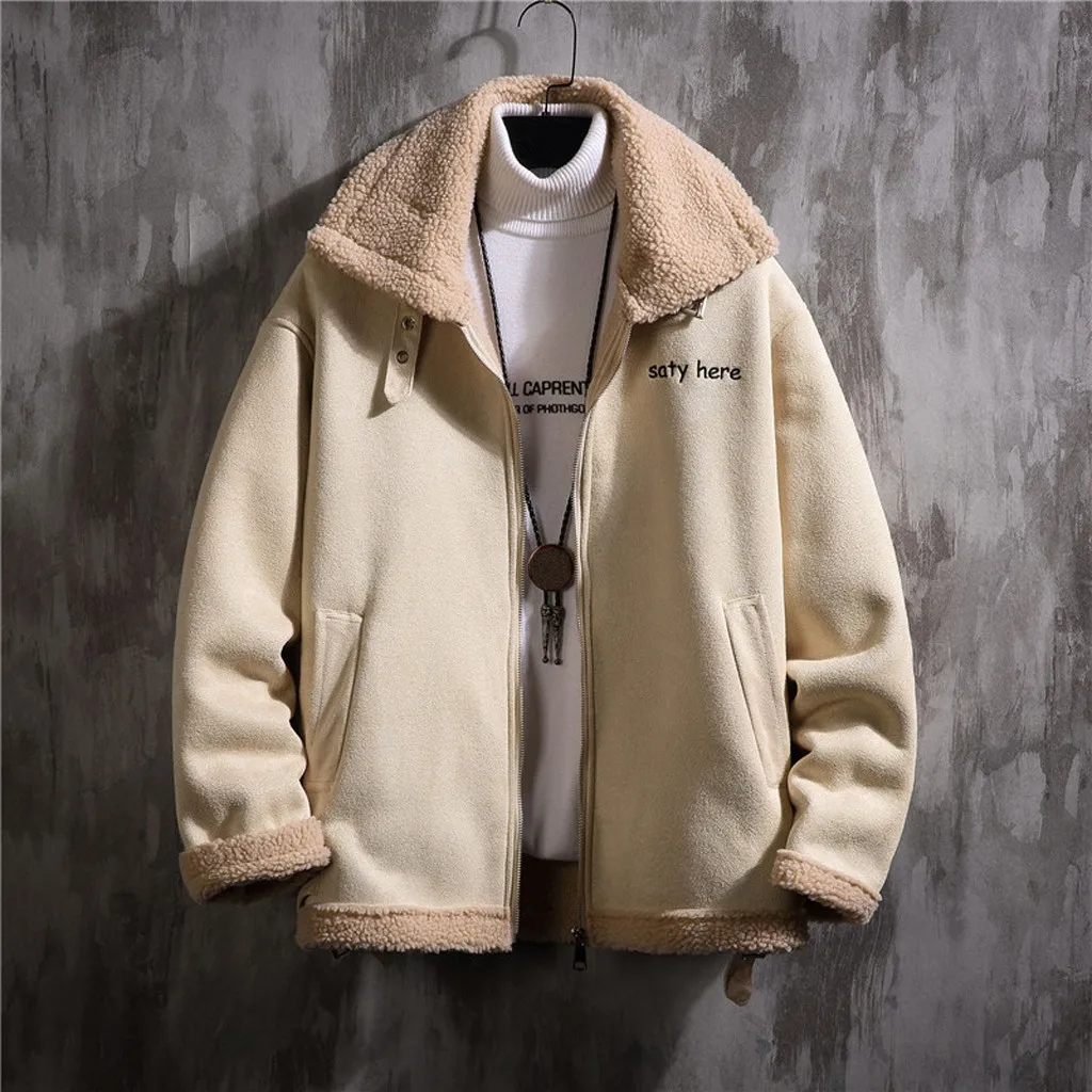 Beige KLV куртки мужские зимние повседневные Модные свободные вельветовые с длинным рукавом утолщенные ватные куртки пальто Новинка Горячая Распродажа 70 - Цвет: Beige