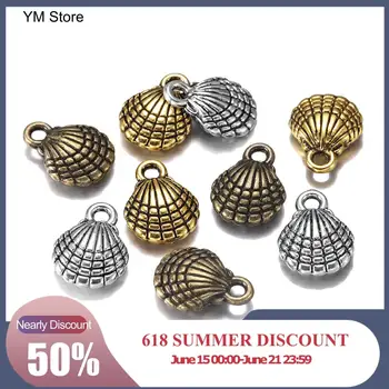 

12pcs/lot 13x10mm Double Sided Shell Antique Making Charms Pendants Necklace Bracelet Finding Supplies For DIY Jewelry Handmade
