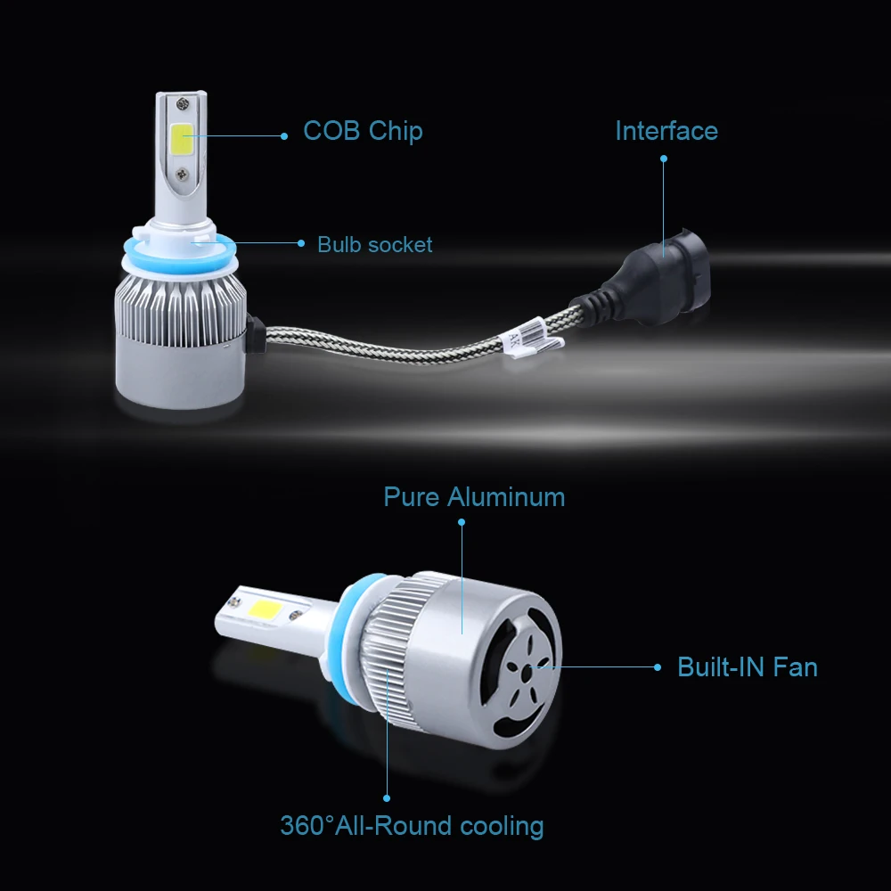 2 шт. C6 светодиодные лампы H4 H11 H1 COB Turbo комплект автомобильных фар 9005 9006 9012 12 В 72 Вт