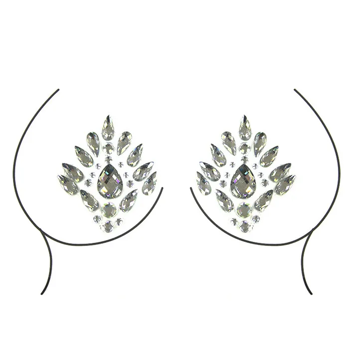 8   Love Pattern Breast Stickers Flower Smiley Colorful Rhinestones Chest Stickers For Women Fashion Jewelry Environmental Acrylic Sticker