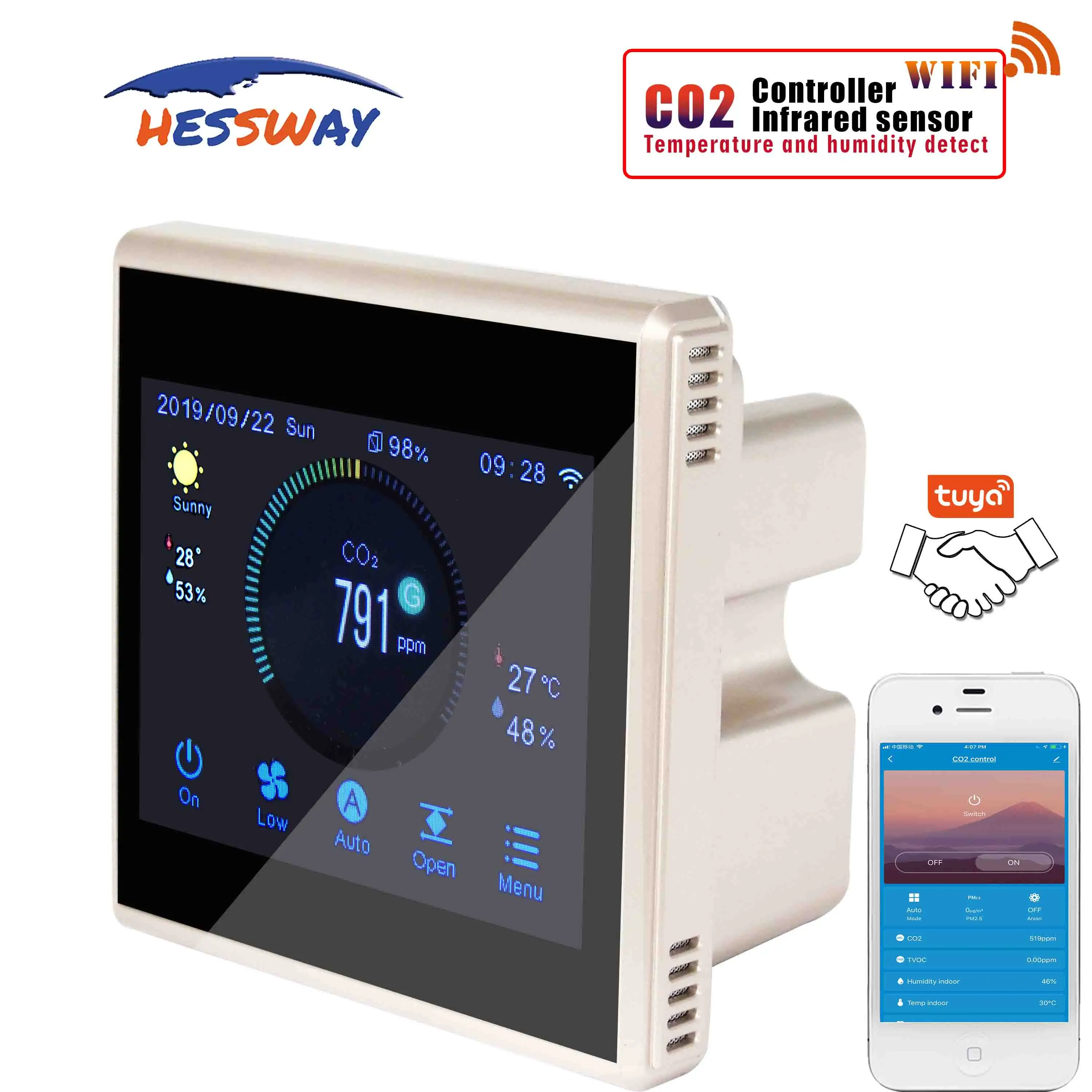 US $142.91 TUYA APP Air Ventilation System Ndir CO2 Sensor Air Quality Monitor for WIFI Color Touch Screen