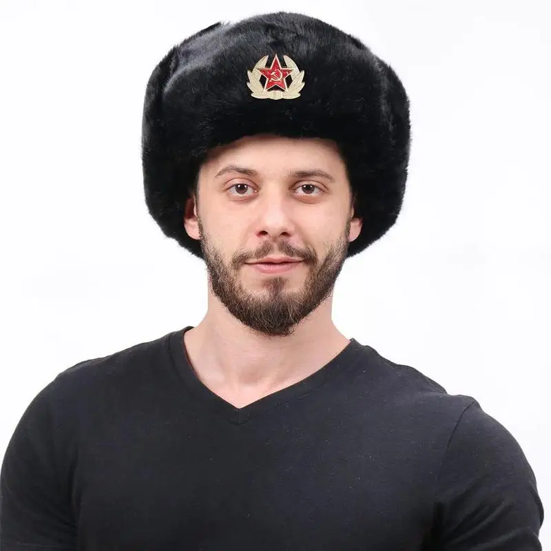 Soviet Badge Hat Pu Waterproof Padded Earmuffs Russian Warm Hat Women Earmuffs Outdoor Warm Hat Padded And Hat Men M3Z3 mens winter bomber hats