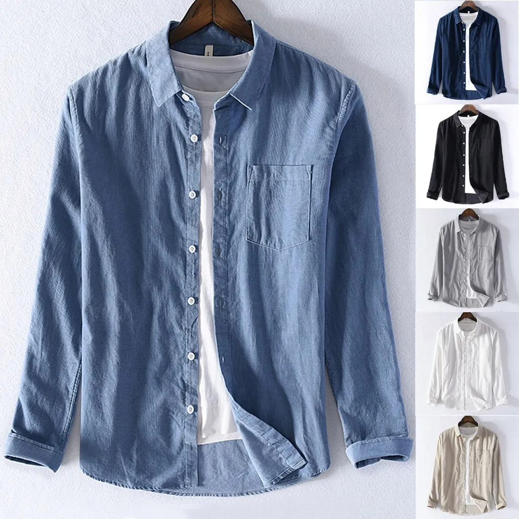 Joycosin Winter Men shirt Casual Fashion male clothes Street Wild Button Shirt pocket Solid Long Sleeve men tops