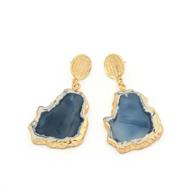 14Vintage Blue Pink Stone Resin Earrings Big Long Drop Earrings For Women Statement Jewelry Pendientes Mujer Moda 2019 Ohrringe