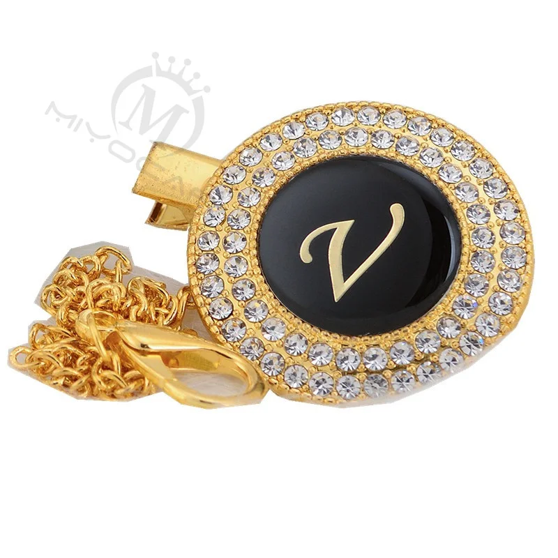 MIYOCAR 26 букв уникальный bling соска клип держатель пустышка зажим L26-GB - Цвет: LETTER V