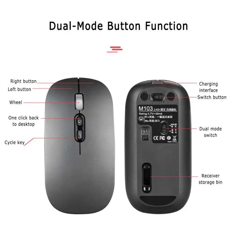 2 в 1 Bluetooth 2,4G Беспроводная Двухрежимная перезаряжаемая мышь 1600 dpi ультра-тонкая эргономичная Портативная оптическая мышь для ПК телефона