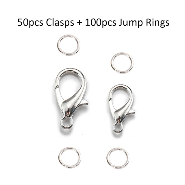 50sets 10/14mm Lobster Clasps Jump Rings for Bracelet Necklace Hooks Chain Closure Keychain End Connector DIY Jewelry Making Silver