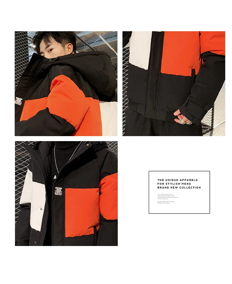 Winter Down Jacket Men's Warm Thicken Parka Men Fashion Hit Color Hooded Coat Man Loose Cotton Jacket Male Clothes Outwear M-3XL