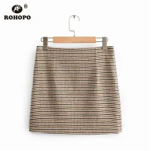 ROHOPO Высокая талия Классическая клетчатая твидовая мини-юбка Офисная Женская Зима/Весна Прямая Falda застежка-молния#9116