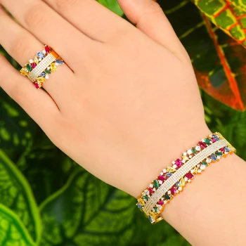 

missvikki Luxury Dubai Noble Charm Shiny Bridal Open Bangle Ring Sets for Women Wedding Full AAA CZ Open Bracelet Ring Sets