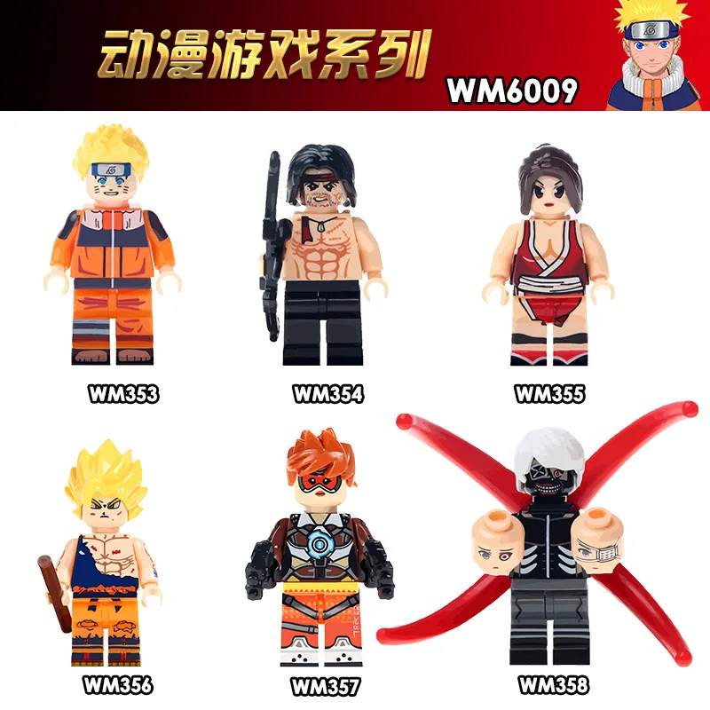 

WM6009 Single Sale Building Blocks Naruto Japanese Anime Action Uzumaki Son Goku Tracer Kaneki John.Rambo For Children Toys DIY
