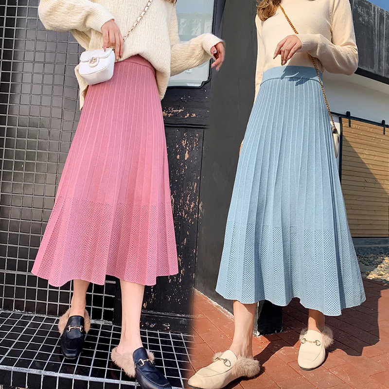 Осенне-зимняя обувь повседневная юбка для женщин простой для похудения дикий слово мамы и дочки шерстяное удлиненное плотное пальто полые юбка большого размера