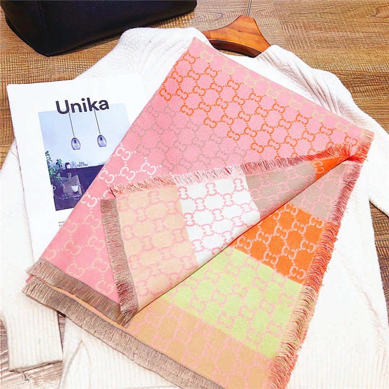 pink Модный женский шарф, шарф, теплый, с бахромой, шаль, длинный, утолщенный, имитация кашемира, цветной шарф с буквами, Женская шаль, шарф двойного назначения - Цвет: pink