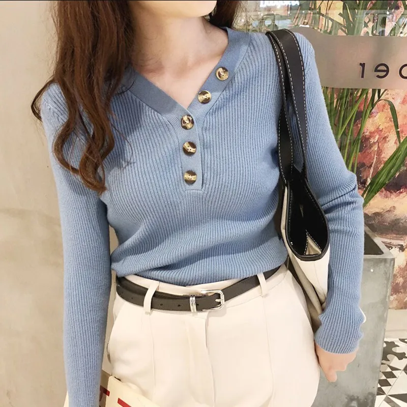 Women Sweater Button Sexy V-neck Sweater Women Spring Autumn Knitted Pullover Women Slim Soft Jumper Sweater Female Knit Tops Women Sweater Button Sexy V-neck Sweater Women Spring Autumn Knitted Pullover Women Slim Soft Jumper Sweater Female Knit Tops
