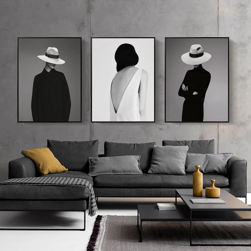 Black And White Sexy Women With Hat Posters&ampPrints Modern Mural Canvas Painting Wall Art Pictures For Aisle Bathroom Living Room | Дом и