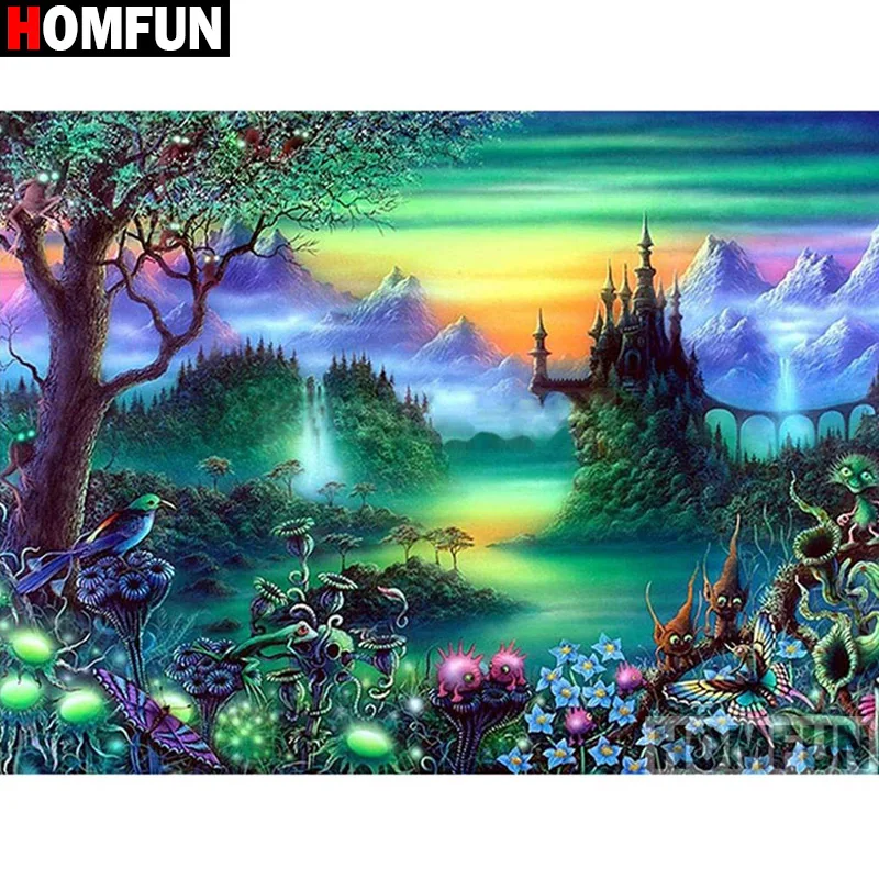 Алмазная 5D Вышивка HOMFUN сделай сам полноформатная картина мультяшный пейзаж