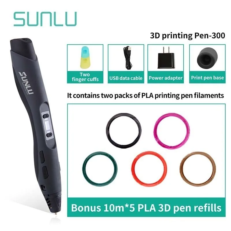 

SUNLU SL-300 3D Pen Include 5rolls/10m PLA Filament Box Set 3D Printing Pens Use Degradable Sublimation Safe To Children Scibble