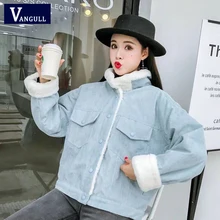 Vangull осенне-зимняя Вельветовая Базовая Женская куртка зимняя куртка женская куртка с длинными рукавами Повседневная однобортная джинсовая куртка