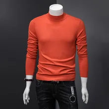 Новые осенние и зимние трикотажные рубашки с высоким воротником и длинными рукавами, мужской Молодежный Однотонный свитер, свитер