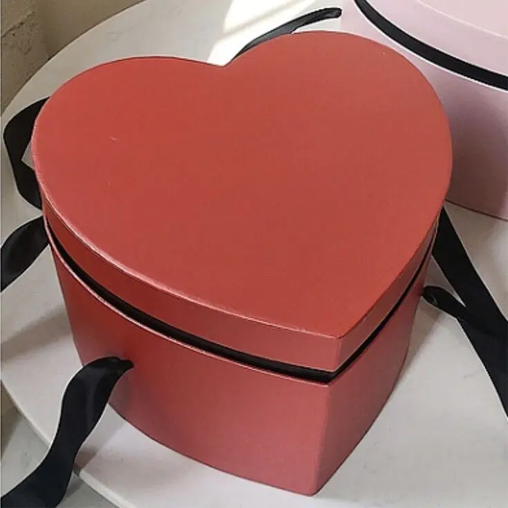 Double Love Heart Box Gift Portable Packing Flower Bouquet Holder Florist Wedding Favor Valentine's Day Decoration Boxes - Цвет: Красный