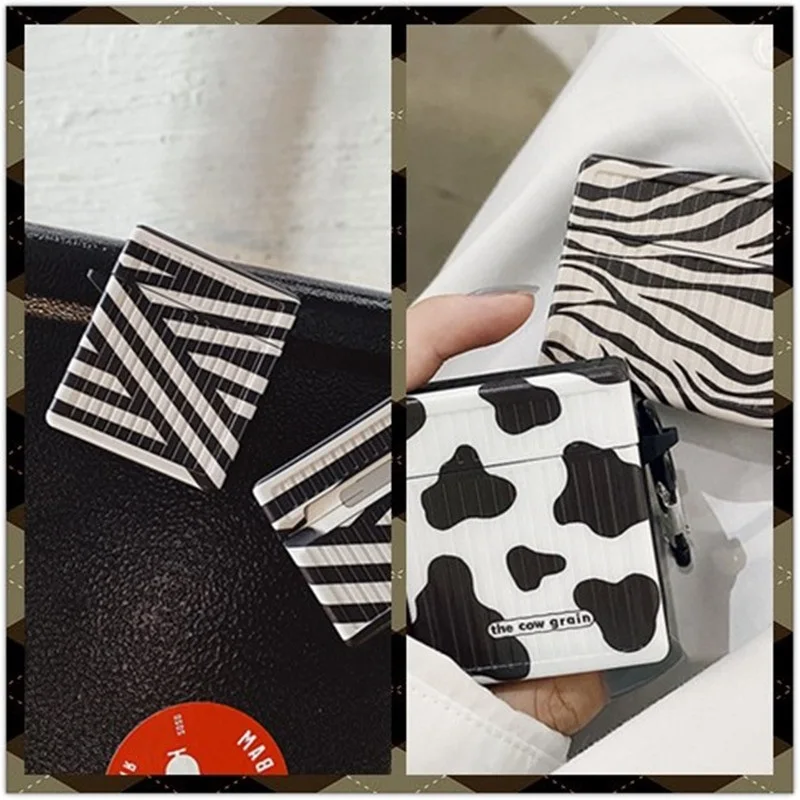 

Fashion Black And White Striped Cow Grain Zebra Grain Cases For Airpods 1 2 pro Luggage Style Bluetooth Headset Cover Anti-fall