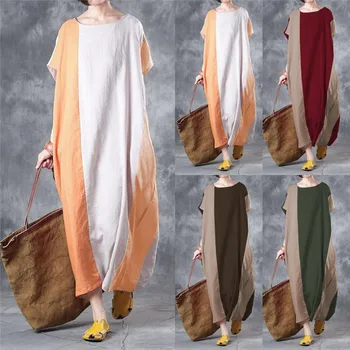 

2020 Summer Sundress Celmia Fashion Vintage Patchwork Short Sleeve Women Maxi Long Dresses Casaul Loose Kaftan Vestidos Robe 5XL