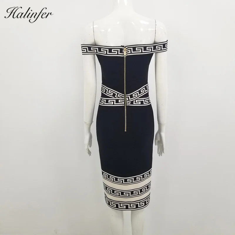Halinfer новое летнее женское сексуальное обтягивающее платье slash шеи повязки бандаж платье вечернее платье на выпускной Вечерние черные платья vestidos