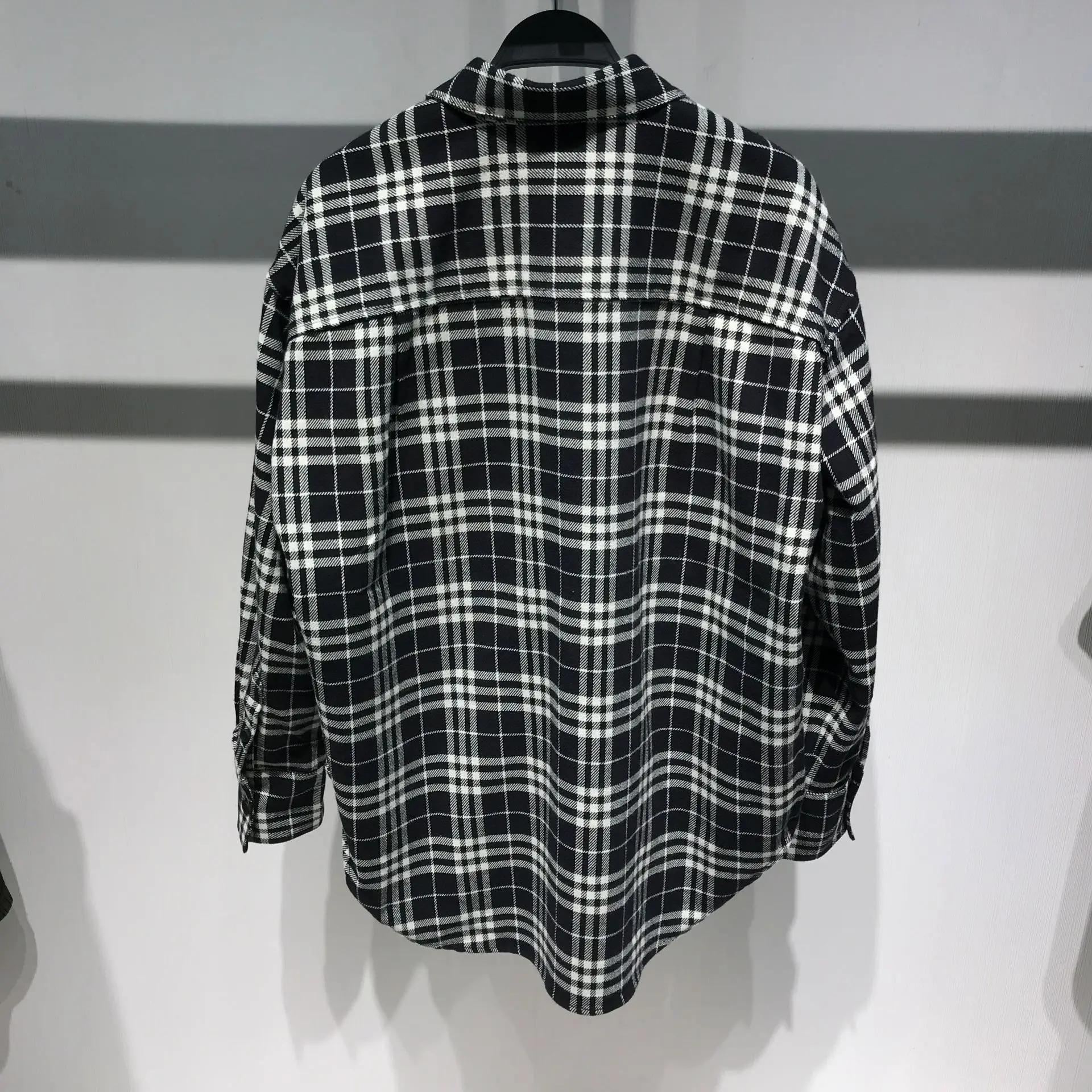 

94171 Men'S Wear Autumn And Winter Workwear Shirt-Style Black And White Plaid Pocket Casual Versatile Shirt Support One's