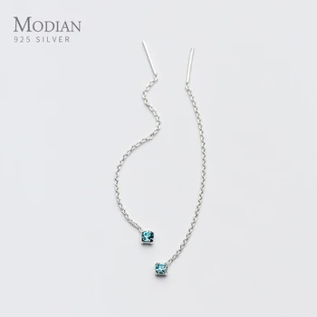 

Modian Long Tassel Chain Colorful Crystal Dangle Earrings for Women Hot Sale Ear Studs Jewelry 925 Sterling Silver Orecchini
