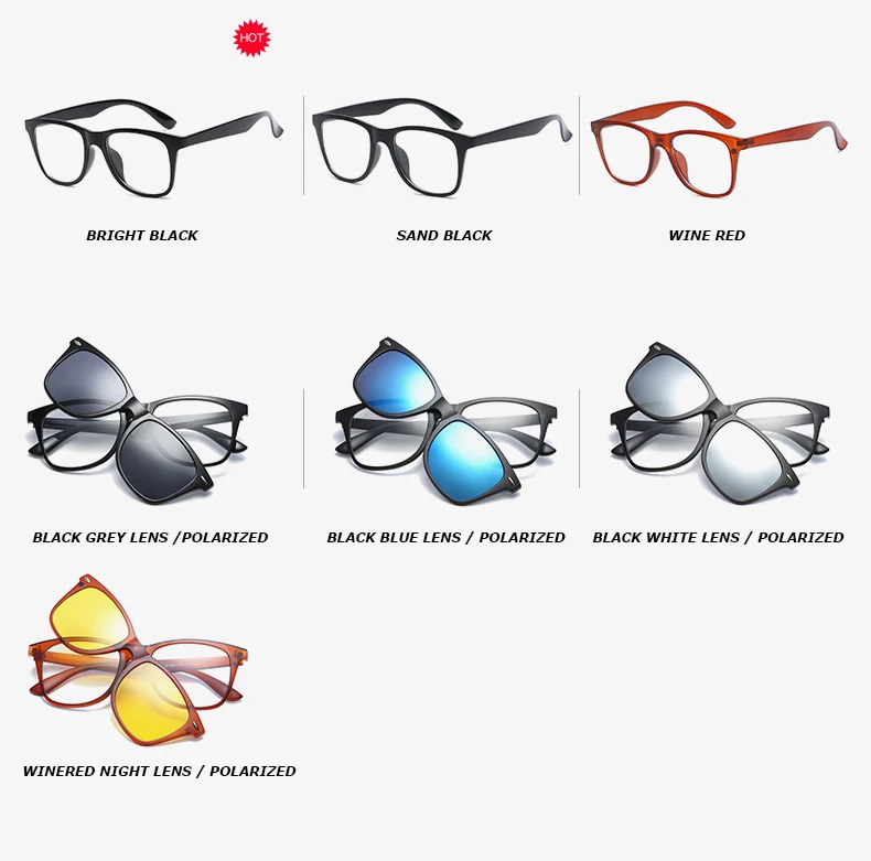 Fashion Optical Spectacle Frame Men Women Clip On Sunglasses Polarized Hiking Magnetic Glasses For Male Myopia Eyeglasses