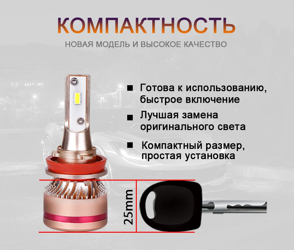 HLXG 2 шт. автомобилей головной светильник H7 светодиодный лампы мини светодиодная лампа белая лампа 9005 HB3 9006 HB4 светодиодный H11 H8 комплект фар 6000 К туман светильник 12V светодиодный