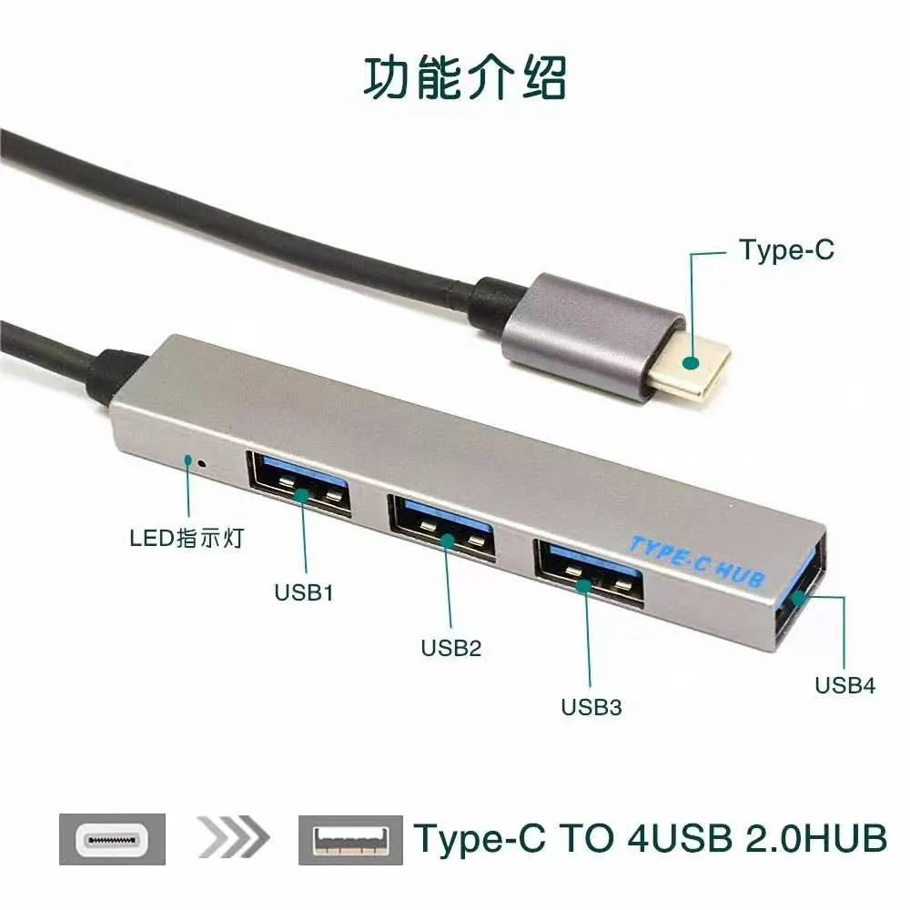USB C концентратор 4 порта type C концентратор адаптер Мульти USB 2,0 разветвитель USB-C концентратор