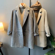 Шерстяное пальто женское осенне-зимнее Новое Свободное пальто средней и длинной подкладкой костюм