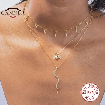 

CANNER 925 Sterling Necklace for Women Fashion snake-shaped Zircon Necklace Female Choker Necklace Chain Jewelry collares Gifts