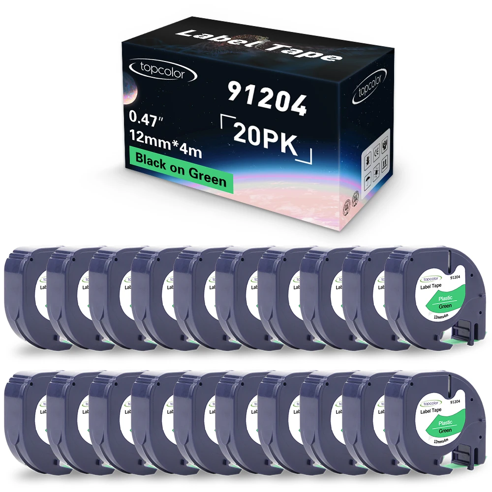 

20PK Compatible Dymo Printer Label Dymo Letratag Label Tape 12mm 91204 Black on Green for Dymo Labeller Letratag 100H LT100H