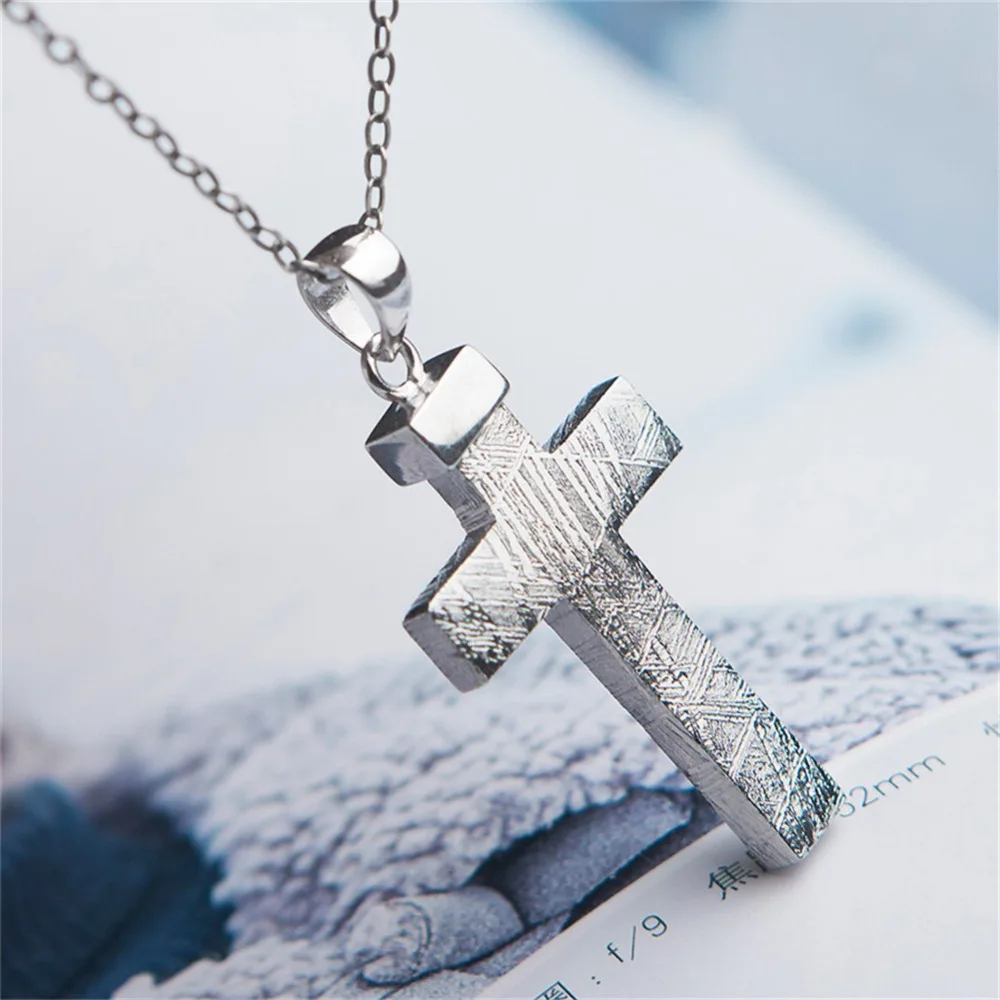 Natural Gibeon Iron Meteorite Cross Shape Necklace (2)