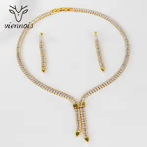 Image 2 - Viennois Luxury Jewelry Set For Women Zircon Necklace and Dangle Earrings Jewelry Set Indian Jewelry