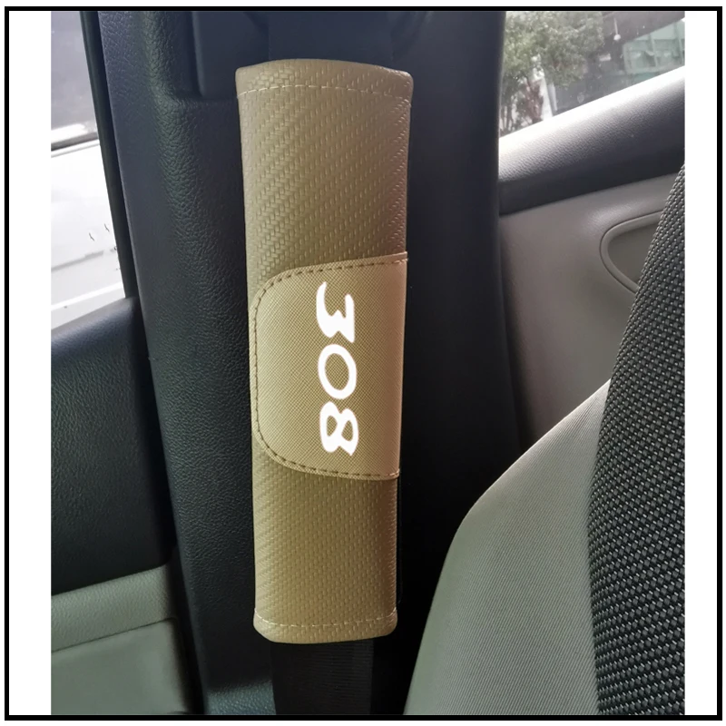 ZXKQ 2Pcs Car Seat Belt Cover Pad Carbon Fiber With Brand Logo Car Seat Belt Shoulder Pad Interior Accessories for Peugeot 308