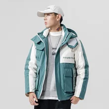 Зимняя Новинка, мужская куртка с капюшоном, 90 белый утиный пух, куртка, повседневная, Ins, рабочая, теплая, трендовая, с большим карманом, Мужская парка, Doudoune Homme