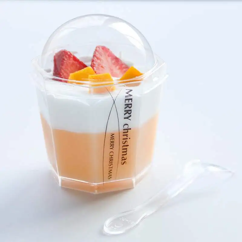 Одноразовый стакан для Тирамису, мусс, пластиковая чашка для молочных пудингов, чашка с крышкой и ложкой для десерта