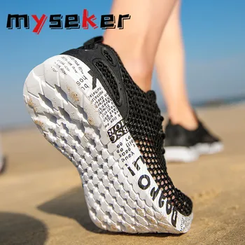 

Hollow Men's Running Shoes Male Water Camping Sports Shoe Low Big Size Summer Sneakers for Men Lace Up Light Flat Sport Shoes