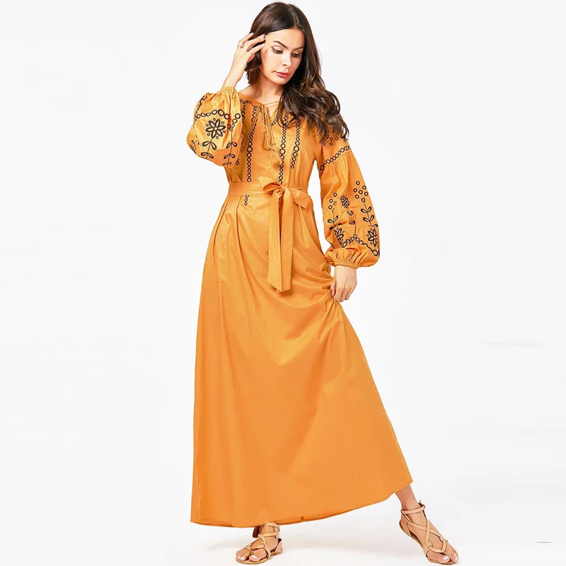 yellow dress Abaya Турция исламский, арабский мусульманское длинное платье Caftan Дубай Arabe кафтан Tesettur Elbise Vestidos одеяние мусульмане Djelaba Femme - Цвет: yellow dress