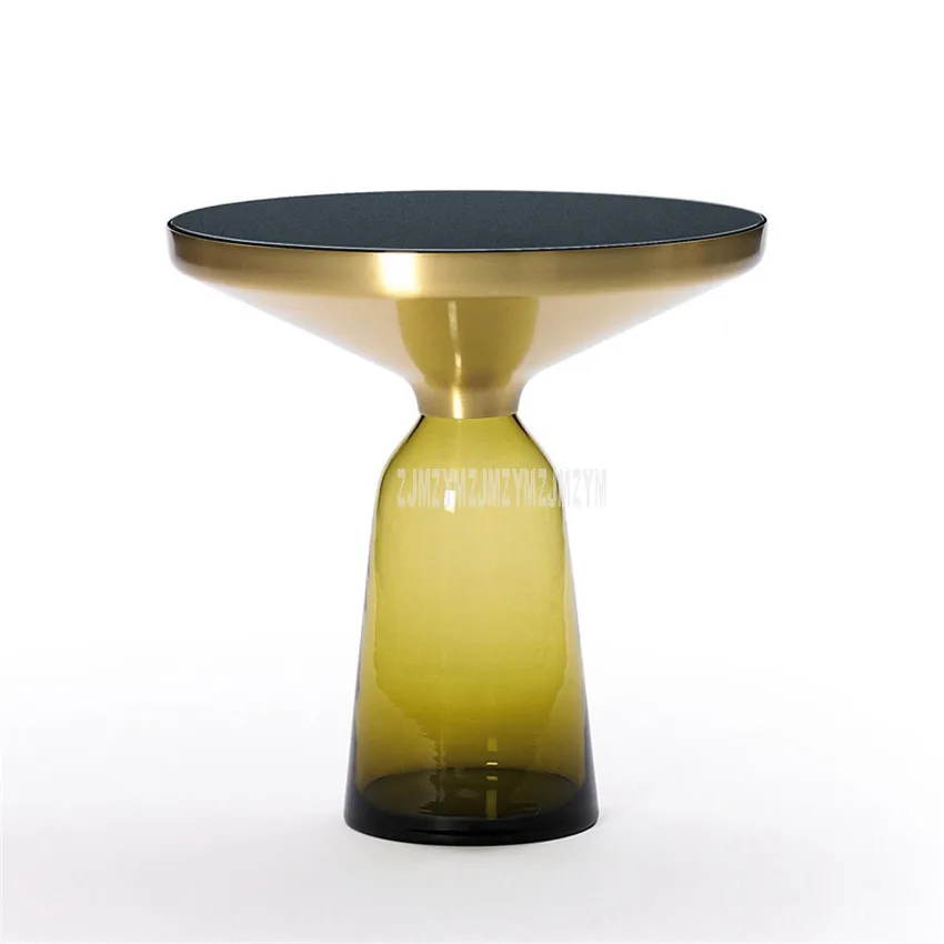 50 см скандинавский роскошный стеклянный чайный столик креативная полупрозрачная стеклянная бутылка для ног дизайн гостиной современный Круглый Чайный журнальный столик S - Цвет: Цвет: желтый
